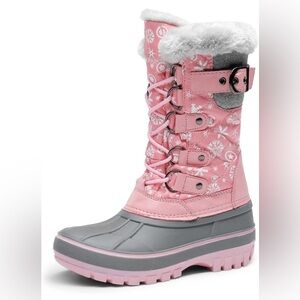 New in the box DREAM PAIRS Girls Pink Snow Boots with Faux Fur Lining, Size 5
